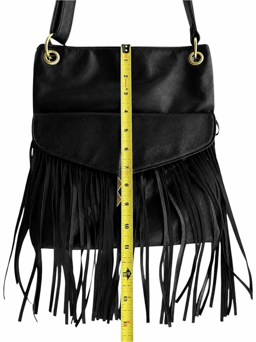 Madden Girl Black Faux Leather Fringe Adjustable Crossbody Purse Y2K Western